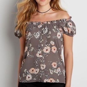 maurices Floral Off Shoulder Button Down Top Sz Md